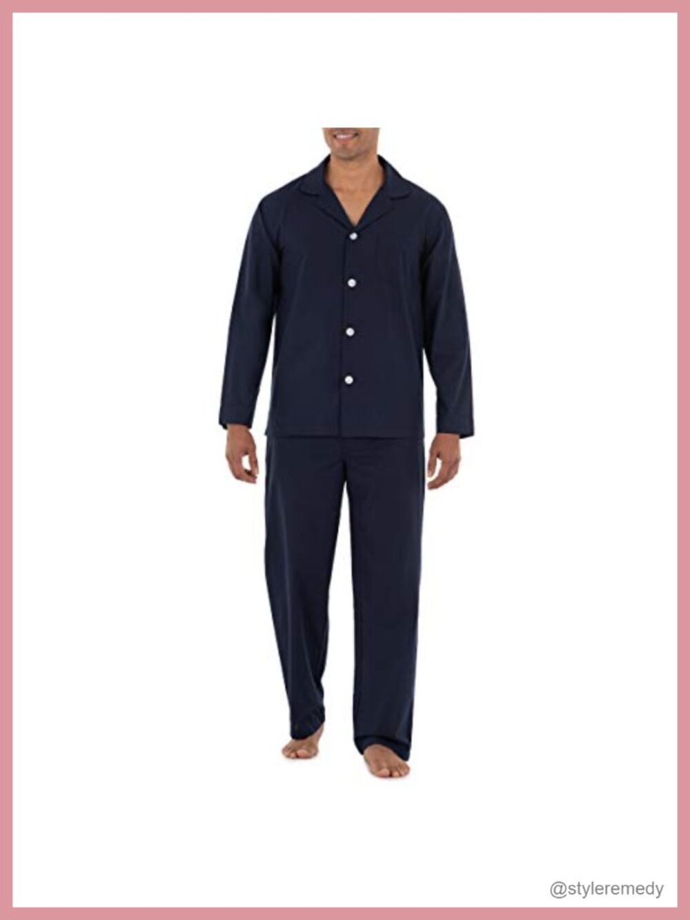 Men's Broadcloth Pajama Set Long Sleeve Button Front Drawstring Pants